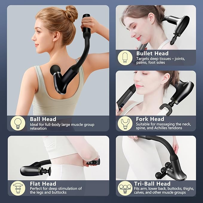 Massage Gun with Extension Handle, Handheld Back Massager Tool, Massager for Neck/Leg/Shoulder Pain, 9 Adjustable Speeds & Modes and 5 Replaceable Blades, Gifts for Tech Lovers
