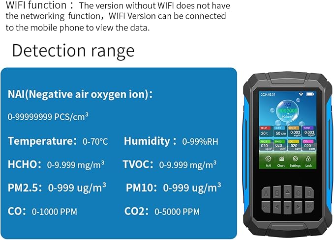 Garosa Air Quality Detector & Ionizer Meter Portable Air Tester with VOC PM2.5 CO2 Temp Humidity for Home Car Office & Negative Ion Monitoring (Black)