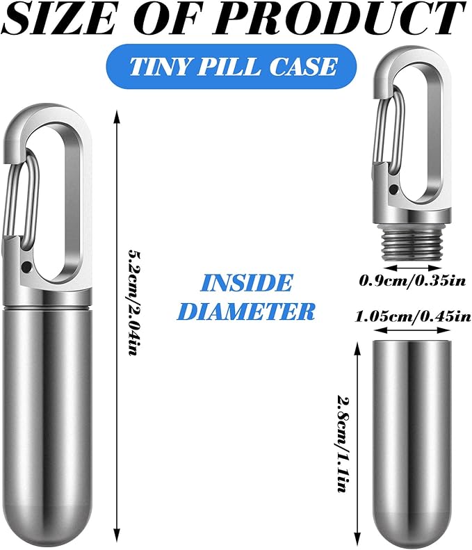 Vesici 2 Pcs Keychain Pill Case Pocket Metal Pill Holder for Men Women Mini Waterproof Travel Capsules Case Small Bottle Container for Outdoor Travel Pocket Purse, Black and Sliver, 7.8 Grams