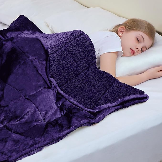 Aemicion Weighted Blanket (10lbs, 48"x72",Purple on Both Sides),Cozy Warm Sherpa Fleece Heavy Blanket Weighted Twin Size for 80-110lbs with Glass Bead,Machine Washable
