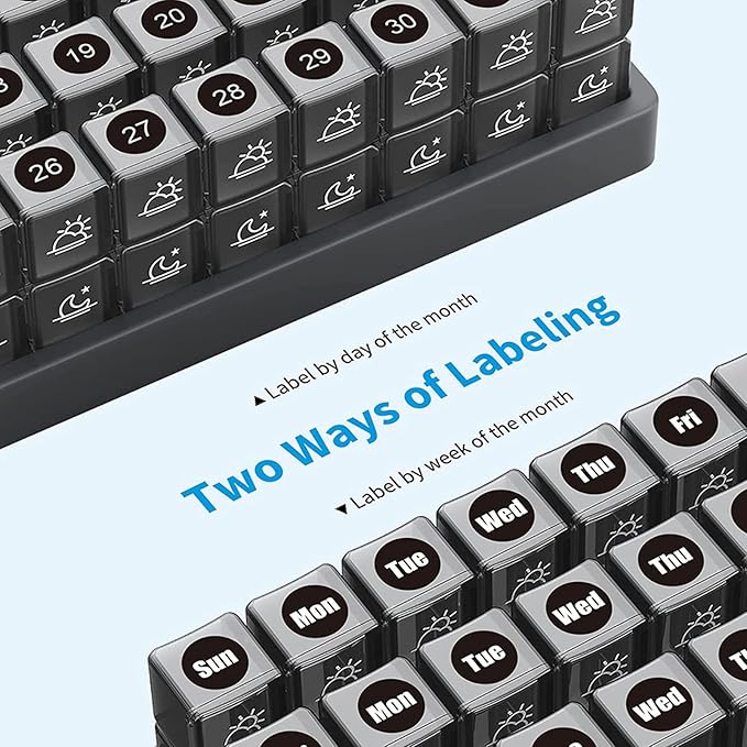 4 Weeks Pill Box Organizer, Monthly am pm Pill Holder, Travel Pill Container Large Capacity, Moisture Proof Medicine Caddy 32 Compartments, Easy Open & Fill Pill Dispenser, Arthritis Friendly
