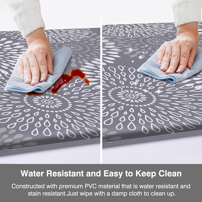 LuxStep Kitchen Mats for Floor,Cushioned Rug Anti-Fatigue Mats for Kitchen Decor Accessories,Waterproof Non-Slip Mats and Rugs Set for Office,Floor,Laundry 17.3"×30"+17.3"×59",Grey