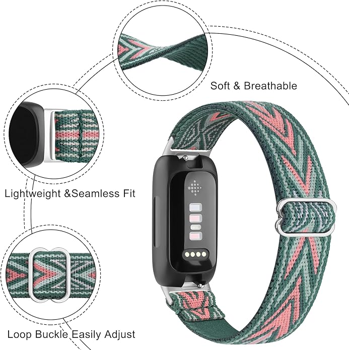 Vancle Elastic Bands for Fitbit Inspire 3 Bands Women, Breathable Adjustable Replacement Stretchy Nylon Loop Wristband Sport Straps Compatible with Fitbit Inspire 3 Fitness Tracker