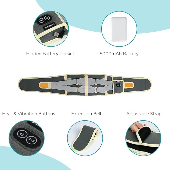 Comfytemp Cordless Heating Pad with Massager for Back, Portable Lower Back Massager FSA Eligible HSA Rechargeable Wireless Electric, Birthday Gifts for Women Men Mom Dad Seniors 30Auto-Off Grey Yellow