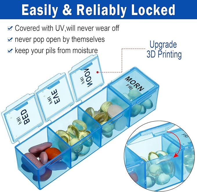 Dandat 3 Pack 10.2 inch Weekly Pill Organizer 4 Times a Day Pill Organizer 4 Times a Day Large Medicine Box Travel Daily Cases Holder 28 Days Dispenser for Hold Medicine Vitamins/Fish Oils