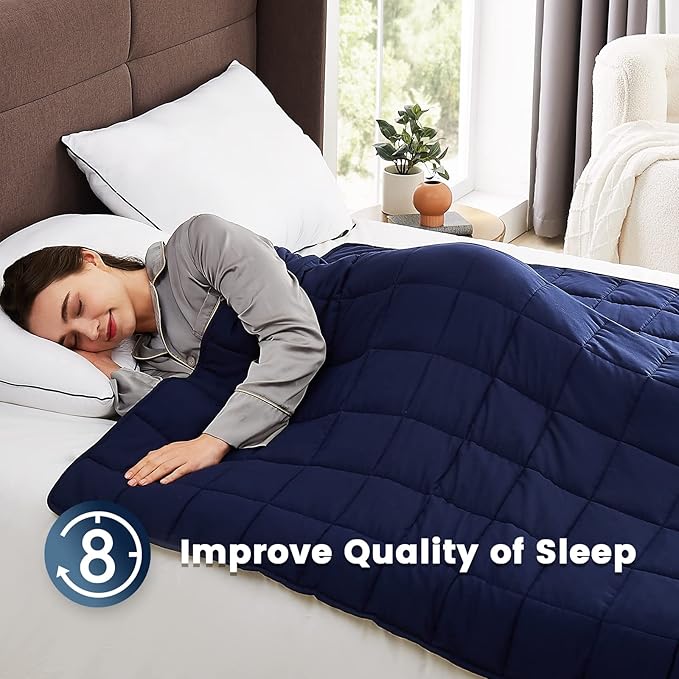 CuteKing Weighted Blanket for Adults (12lbs, 48"x72", Navy Blue) Heavy Blanket for 110-130lbs, Weighted Blanket for Cooling & Heating with Premium Glass Beads, Thick Blanket for Adult All-Season