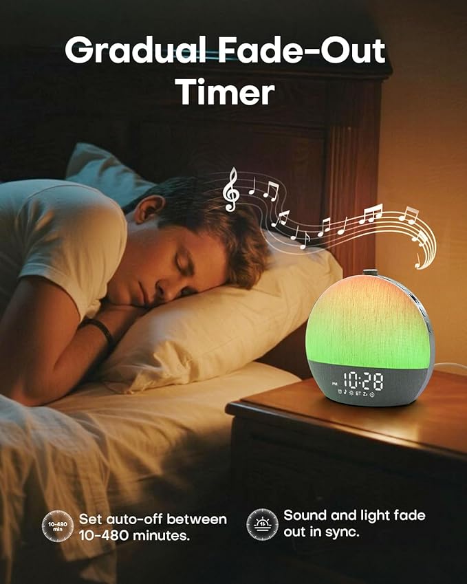 Sunrise Alarm Clock, White Noise Sound Machine, Sunlight Alarm Clocks for Bedrooms, 9 Natural Wake Up RGB Night Light, 30 Soothing Sounds for Heavy Sleepers, Baby, Kids, Adults Gifts