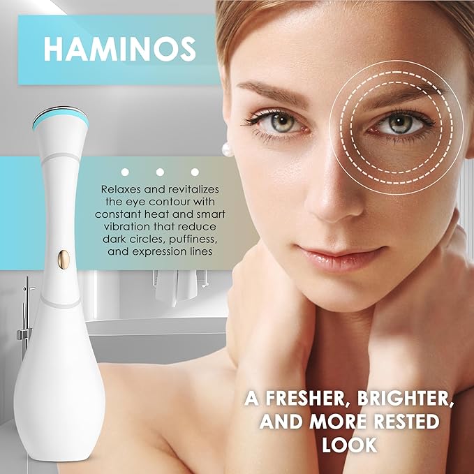 Eye Massager Wand with Heat, Vibration & Red/Blue Light, Ionic (Galvanic) Skincare Absorption, USB‑C Rechargeable with Charging Base, Helps Reduce the Look of Puffiness & Dark Circles