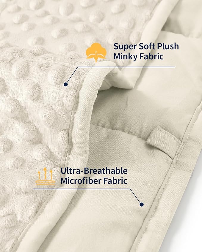 Mr. Sandman Weighted Blanket for Adults Queen Size 15 lbs, Soft Cooling Heavy Minky Blanket for Sleep, Washable Throw Blanket with Glass Beads, 60 x 80 Inches, Ivory