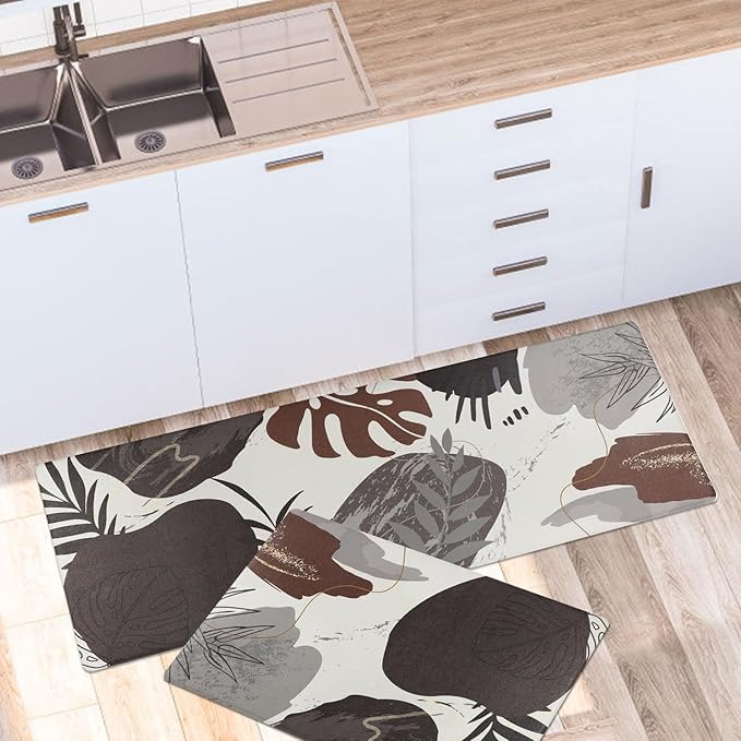 Homcomoda Kitchen Rugs and Mats Set of 2 Non Skid Kitchen Mats for Floor 2 Piece Cushioned Anti Fatigue Kitchen Rugs Sets PVC Comfort Floor Mat for Kitchen Office Sink, B Dark Grey