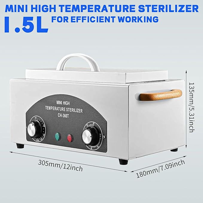 High Temperature Sterilizer Autoclave Machine, 110V 300W 1.5L Metal Tool Cleaner Machine, esterilizador de manicura, Nail Tool Sterilizer with Timer for Sundry Beauty Hair Nail Metal Tools