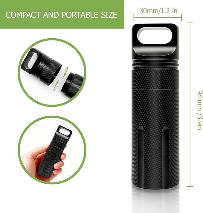 Pill Holder Keychain Container,Portable Aluminum Alloy Waterproof Pill Box for Purse Pocket,Large Capacity Pill Case for Outdoor Travel Camping Daily Use