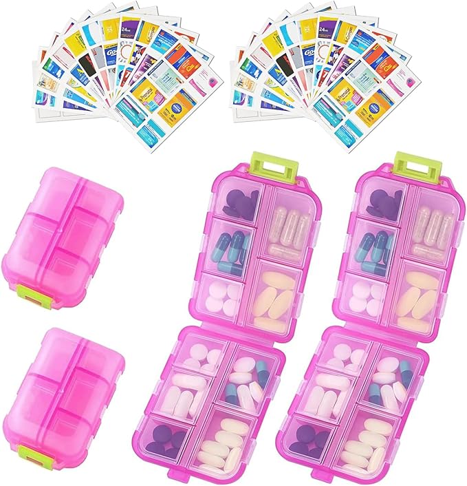 2PCS 7-Day Pill Organizer with Labels – Travel Pill Case, Daily Medication Organizer | Compact & Secure | Fits in Pocket/Purse (3.7” x 2.4”)