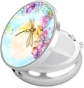 Watercolor Dragonfly Pill Case, Pill Box 3 Compartments Metal Small Pill Holder with Mirror Mini Travel Pill Container for Purse Pocket Women Men