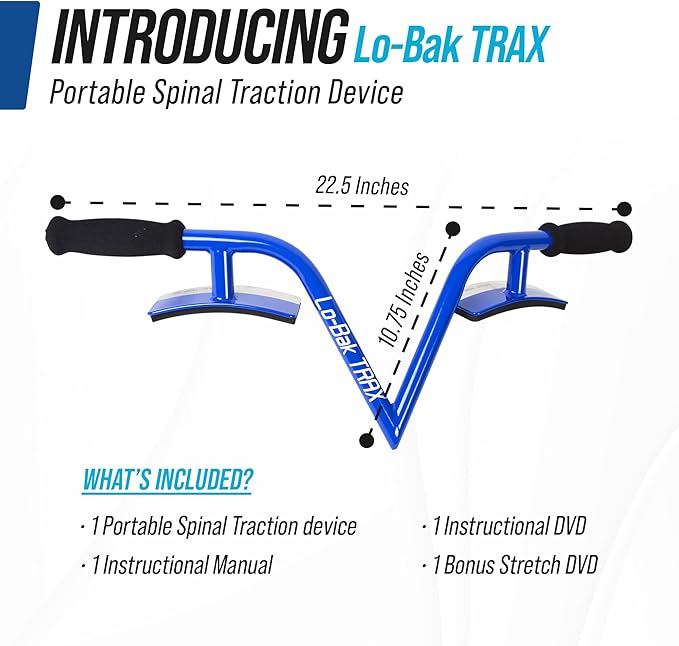 EZ-Bak Lo-Bak TRAX Lumbar Spine Stretcher - Upper & Lower Back Stretcher Pain Relief – Portable Spine Decompressor & Back Cracking Device for Herniated Discs, Sciatica, Scoliosis - Blue