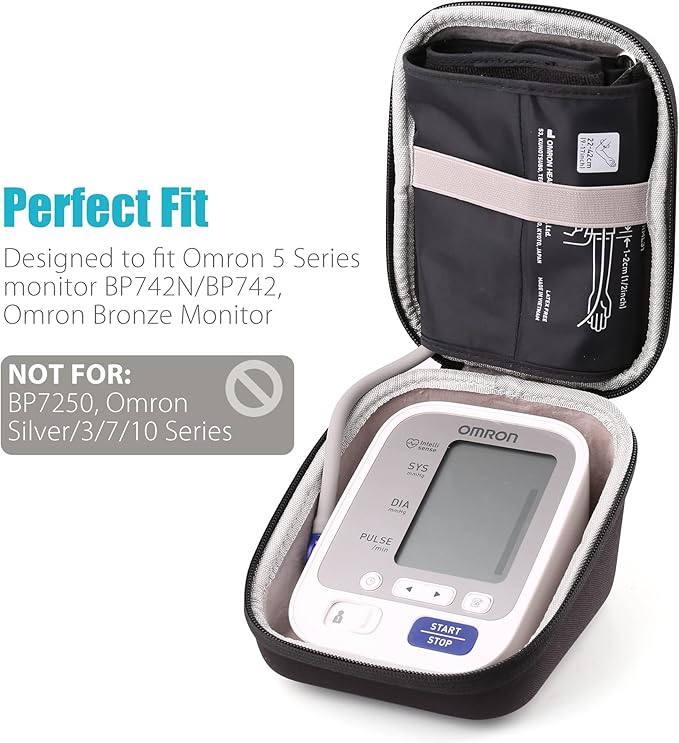 LotFancy Hard Case Travel Bag for Omron BP742N 5 Series Upper Arm Blood Pressure Monitor with Cuff that fits Standard and Large Arm