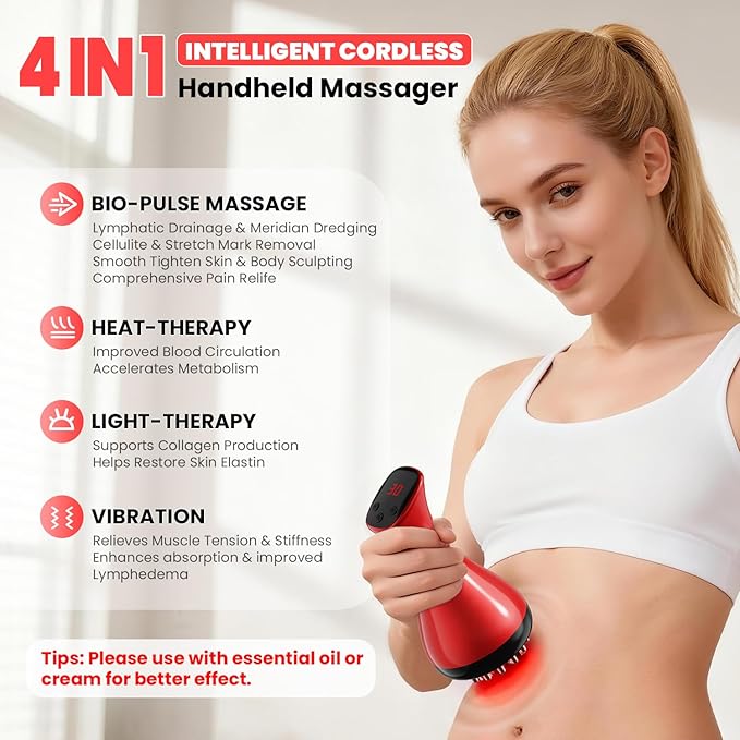 Lymphatic Drainage Massager, Anti-Cellulite Massager For Body Cellulite and Thigh & Belly Stretch Marks Reduction, Handheld Massage tools for Lymphedema & Lipedema, Sciatica Nerve Pain Relief Devices