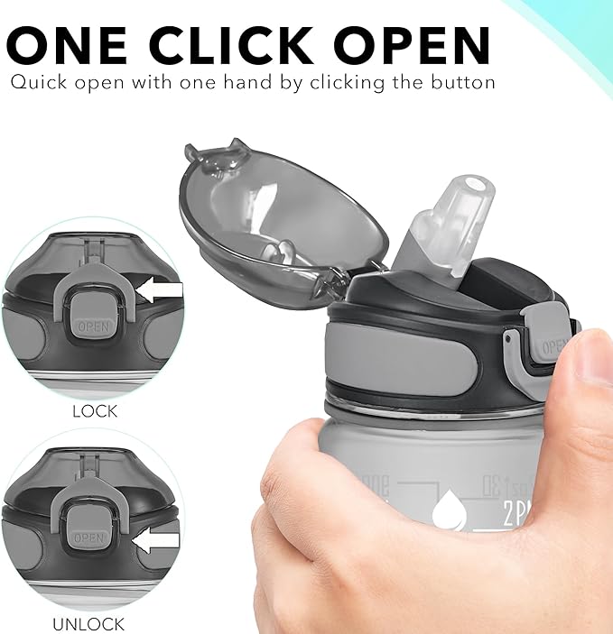 Enerbone 32 oz Water Bottle with Times to Drink and Straw, Motivational Drinking Water Bottles with Carrying Strap, Leakproof BPA & Toxic Free, Ensure You Drink Enough Water for Fitness Gym Outdoor
