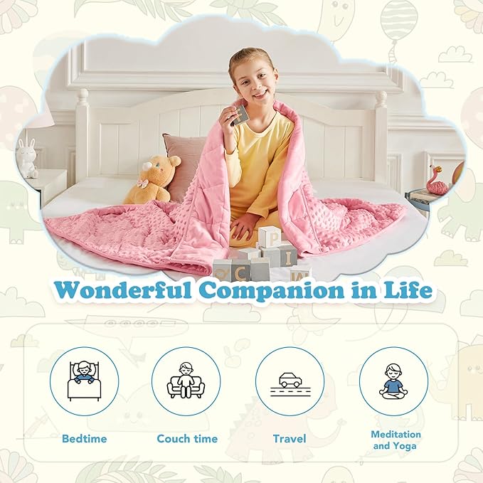 CuteKing Weighted Blanket - Weighted Blanket with Premium Glass Beads - Heavy Blanket Crystal Velvet for Comfort Sleep - Thick Blanket All Season (10lbs, 48"x72", Pink Bubble)