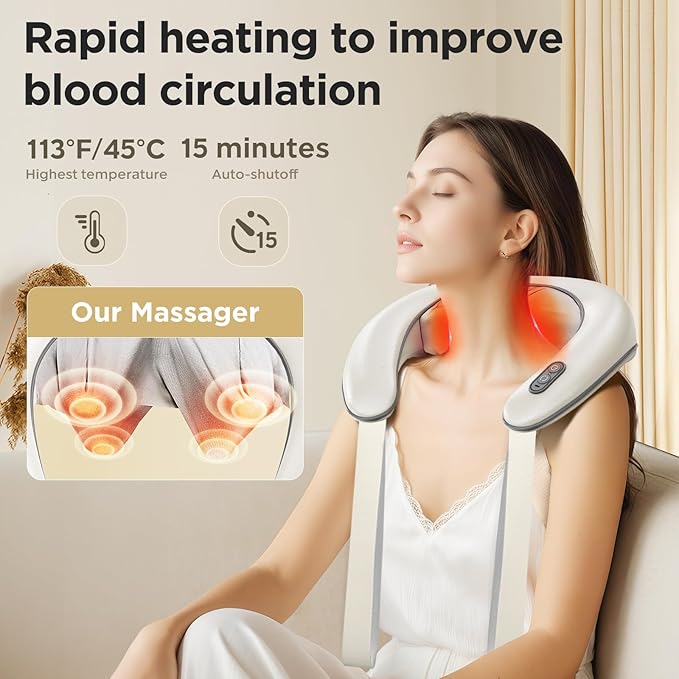 Bear Shiatsu Neck and Back Massager with Heat: Cordless Deep Tissue Neck Shoulder Massager for Pain Relief Portable 4D for Home Office & Car Use - Gifts for Women Men Mom Dad
