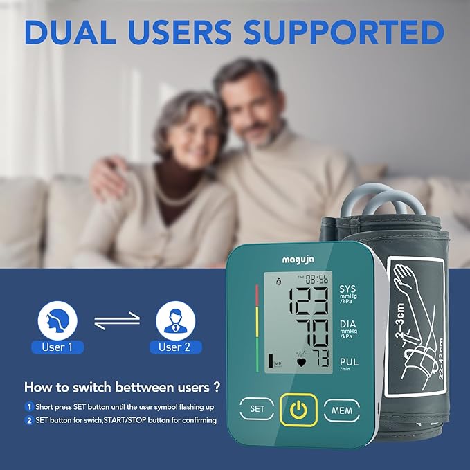 Arm Blood Pressure Monitor,maguja Blood Pressure Machine,BP Monitor Automatic Upper Arm Digital with Blood Pressure Cuff for Home Use (Green)