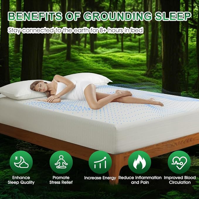 Ivellow Grounding Sheets Queen 10% Pure Silver Fiber 90% Organic Cotton Fitted Sheet Queen Size 16” Deep Pocket Soft Grounded Sheets Earth Connected Bedding White Fitted Bed Sheet with Grounding Cord