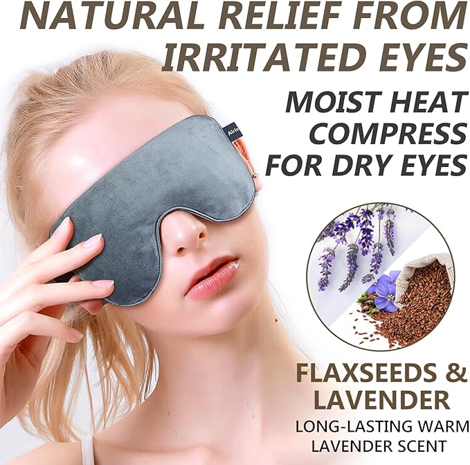 Lavender Heat Eye Mask, Microwavable Moist Heating Pad for Dry Eyes, Blepharitis & Stye, Blue, Soft & Durable, Adjustable Strap