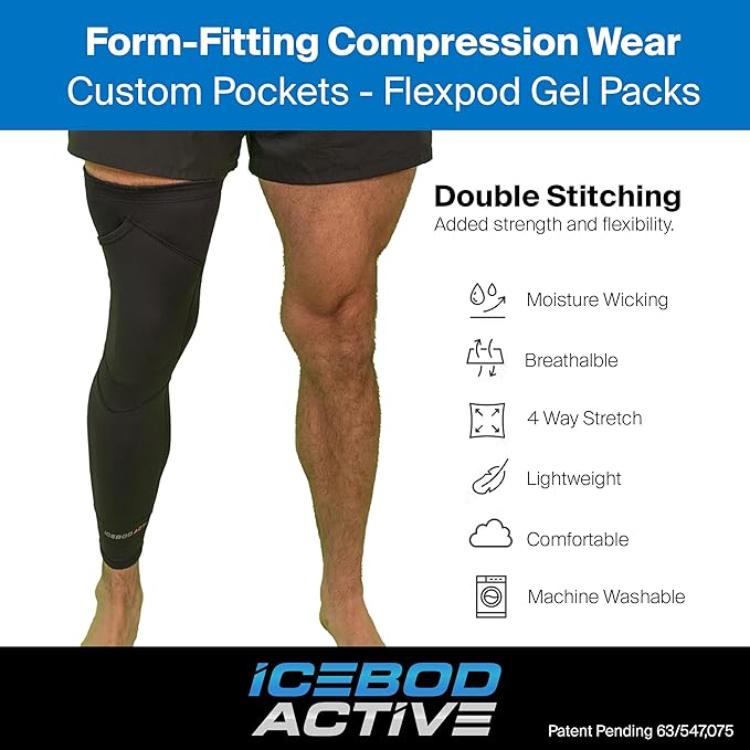 Ice-Gel Pack Compression Knee Sleeve – Custom Pockets & 2 Reusable Gel Packs for Knees & Shins, Workout-Friendly Support (Extra Small - Small)