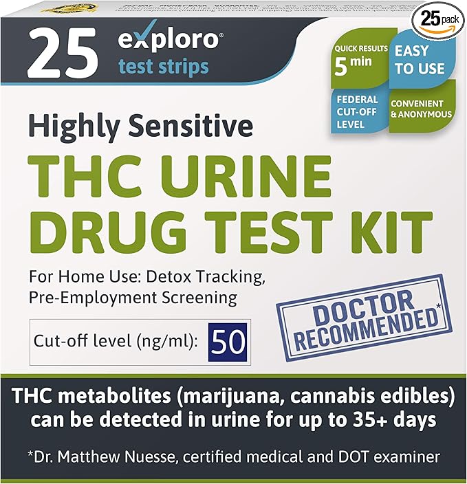 Exploro Marijuana Drug Test Kit (25 Pack) – THC Tests for Home – THC Drug Test Bulk Value
