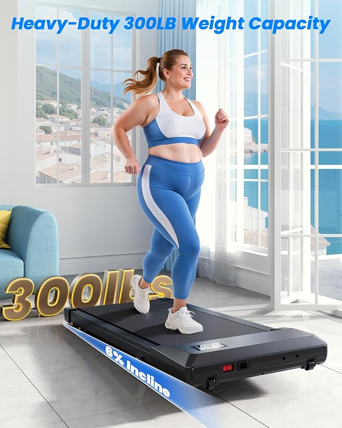 MJWW Walking pad, 6% Manual Incline Under Desk Treadmills, 300 LBS Walking pad treamill, 3 in 1 Treadmills for Home & Office, Portable treamill with LED Display