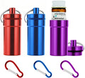 Keychain Pill Holder for Nitroglycerin, 3 Pack Mini Waterproof Portable Travel Purse Pocket Pill Case, Keychain Fob Container for 25ct Nitro/Nitroglycerin Bottle (3pcs-Red + Blue + Purple)