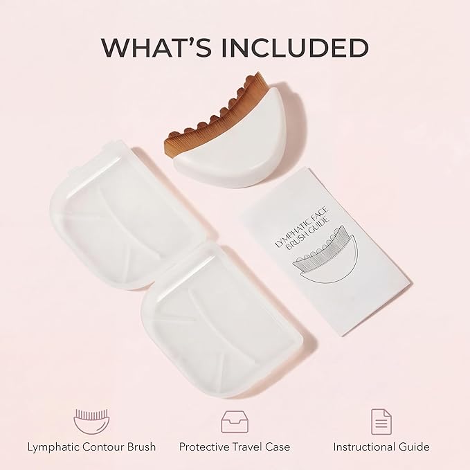Lymphatic Face Brush for Lymphatic Drainage - Contour Sculpting Ultra Soft Facial Dry Brush, Gua Sha Alternative Face Massager Tool & Jawline Shaper with Travel Case (Pearl White, 1-Pack)