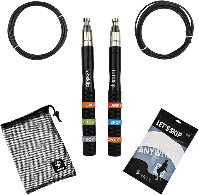 Speed Jump Rope for CrossFit & Boxing - Secure Self-Locking Adjustable Skipping Rope for Men & Women - Anti-Slip Aluminum Handles & Smooth Ball Bearings for Double Unders, HIIT, Home Gym (2 Cables Included)