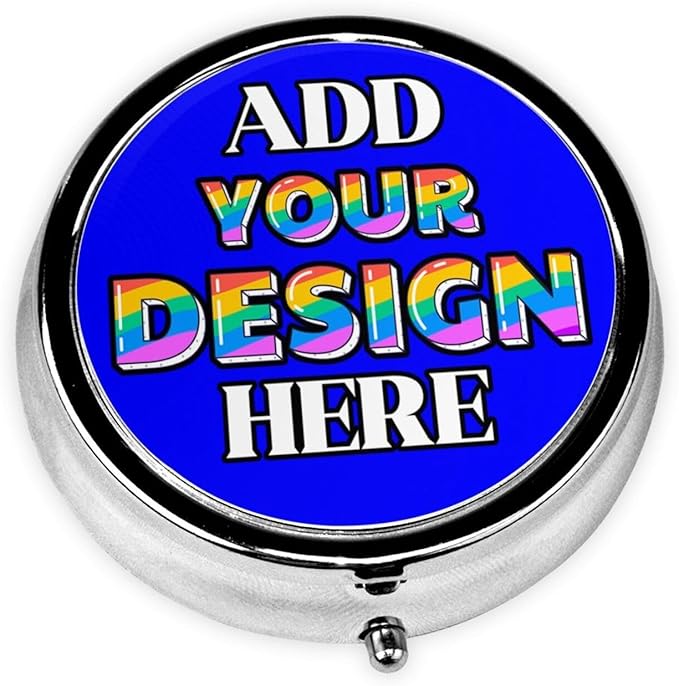 Custom Pill Case, Medicine Pill Box Organizer Container Travel Pill Holder Vitamin for Purse Med Wallet Portable Mini Pastillero Round, Blue, Personalized Gifts