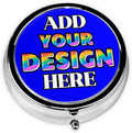 Custom Pill Case, Medicine Pill Box Organizer Container Travel Pill Holder Vitamin for Purse Med Wallet Portable Mini Pastillero Round, Blue, Personalized Gifts