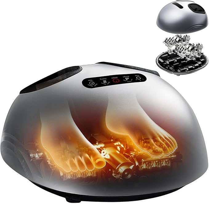 Foot Massager with Heat & Compression, Patented Scissor-Hand Shiatsu Core for Deep Kneading, 131°F Constant Heat, 3 Modes, Adjustable Intensity, Fits Up to Men’s 12