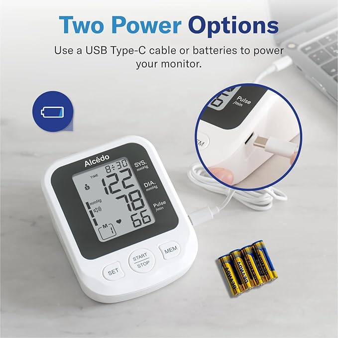 Alcedo Blood Pressure Monitor for Home Use, Accurate Upper Arm BP Monitor with Large Cuff, Alarm Reminder, 2 x 120 Memory, Talking Function