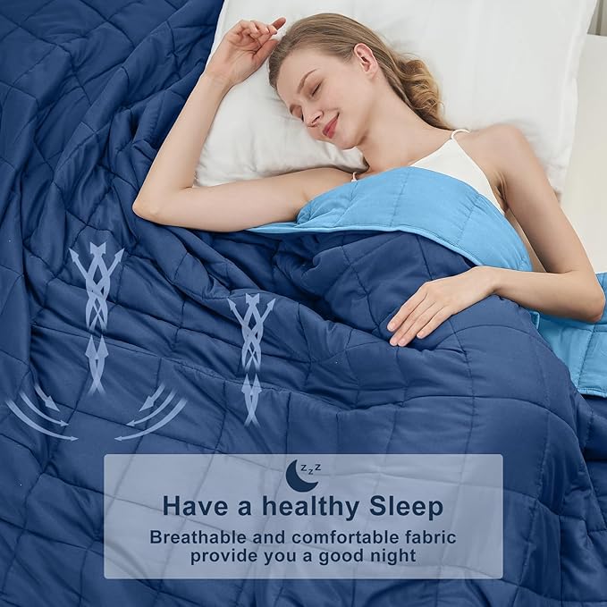 Blue Weighted Blanket for Adults 15lbs, 60"x80", Queen Size Cooling Heavy Throw Blanket for 120-160lbs, Microfiber Soft Thick Big Blankets Weighted Comforter Gift for Sleeping