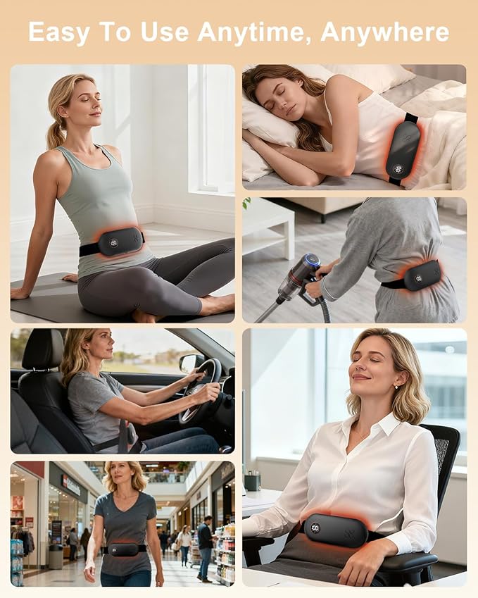 NOWWISH Upgraded Graphene Heating Pad for Period Cramps Pain Relief, Portable Electric Cordless Menstrual Heating Pad with 6 Heat Levels 6 Massage Modes 3 Timer, Easter Gifts for Women Girls, Black
