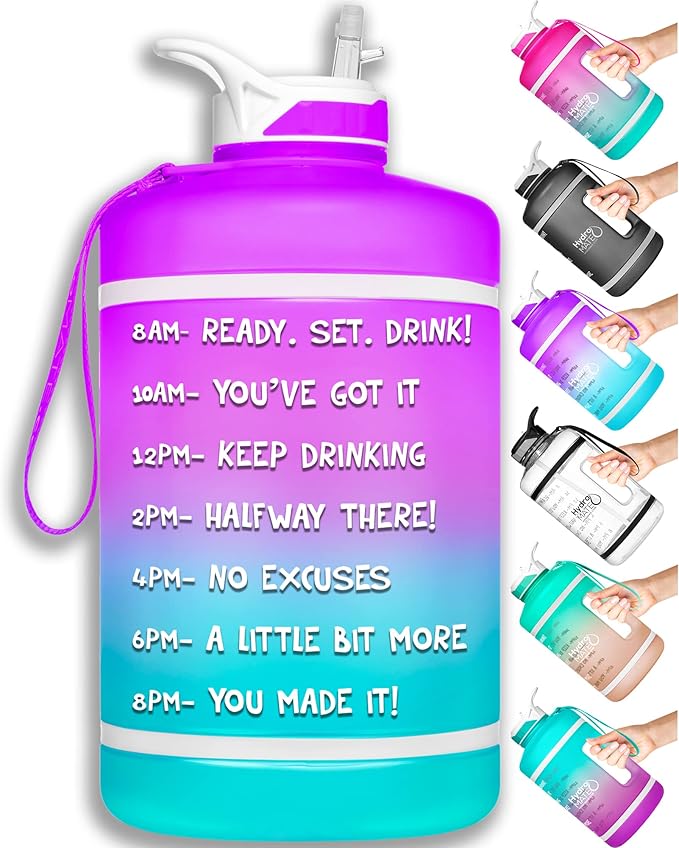 NatureWorks HydroMATE Gallon Water Bottle with Straw BPA FREE Leak Proof Reusable Water Bottle with Times to Drink Marked Hourly 128 oz