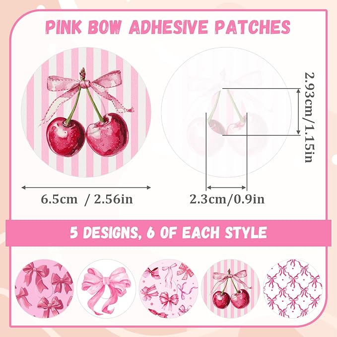 Geiserailie 30 PCS Adhesive Patch Compatible with Libre 3 Pre-Cut Flowers Pink Bow NO Glue in The Center Sensor Cover for Continuous Glucose Monitor Long Fixation Flexible Breathable