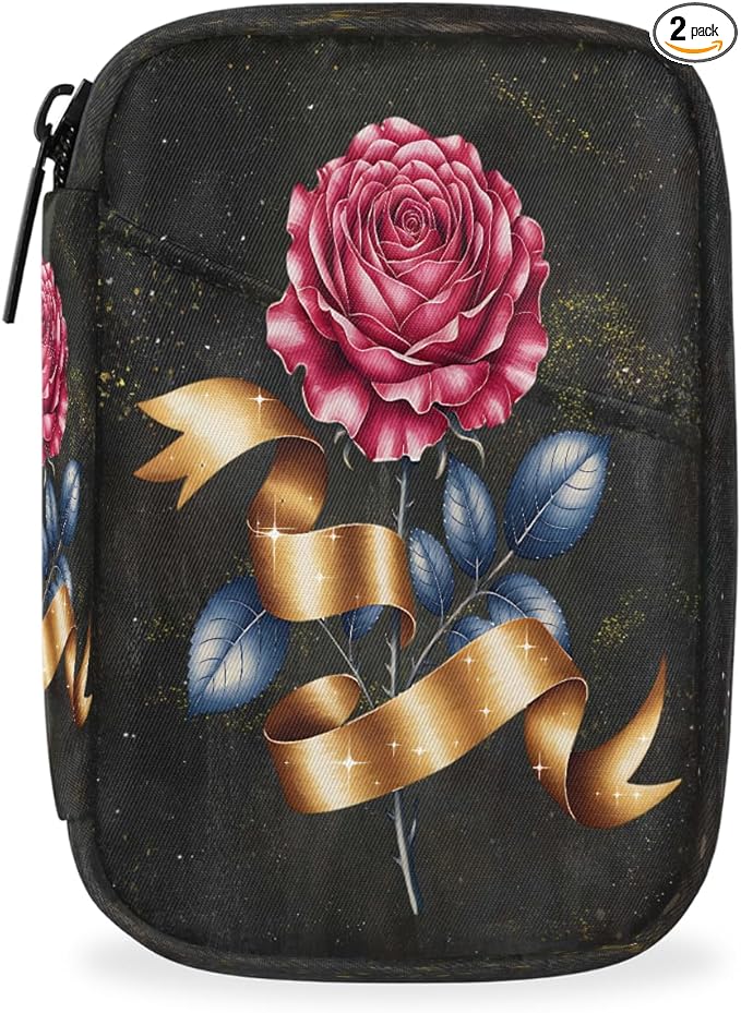 Beautiful Rose Art Pill Case Travel Pill Organizer Weekly 7 Day Portable with Zipper Medicine Box Pill Case for Vitamins, Birth Control,Fish Oils,Medication, Supplements