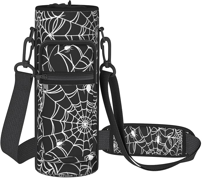 Halloween Water Bottle Sling Bag for 25oz/32oz Tumblers,Adjustable Neoprene Water Bottle Carrier Bag,Insulated Carrier with Shoulder Strap & Phone Pocket - Spider Web Gifts for Women