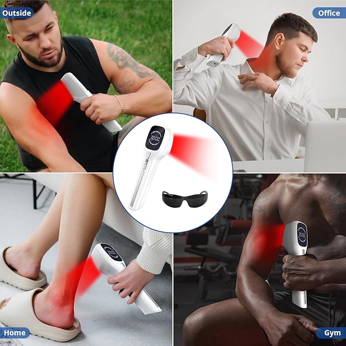 Red Light Therapy Device for Humans & Dogs, Infra Red Light Therapy for Body Pain Relief, Handheld Cold Laser Therapy Device for Joints and Muscle Pain (4x808nm + 14x650nm）