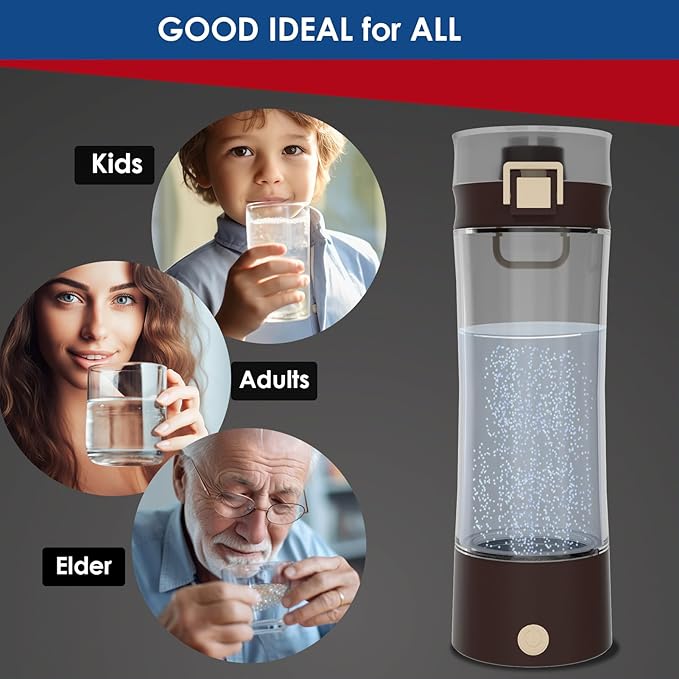 Hydrogen Water Bottle Pitcher Hydrogen Alkaline Water Generator Ionizer Hydrogen Rich Water Maker Machine Rechargeable and Portable with SPE and PEM Technology(Black Brown)