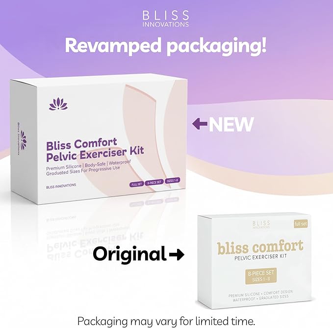 Bliss Innovations Comfort 8-Piece Silicone Wellness Set – Full Progression Kit for Pelvic Floor Support & Flexibility – Soft, Body-Safe – Sizes 1–8 with Elegant Bag + 1.3 oz Glide Bottle – $10 Value