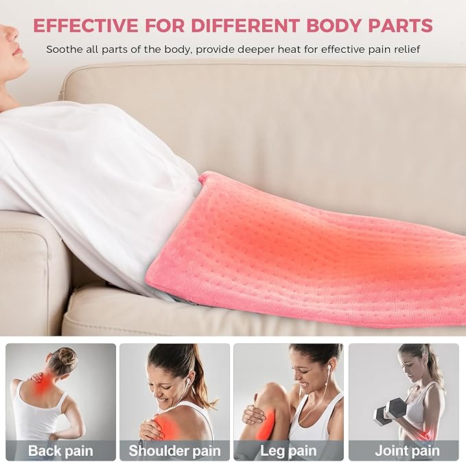 NOWWISH Heating Pad for Back Pain Relief & Period Cramps, 12x24 Inches Electric Heating Pad with 10 Heat Settings, Timer and Auto Shut-Off, Machine Washable, Mothers Day Gifts for Mom Women, Pink