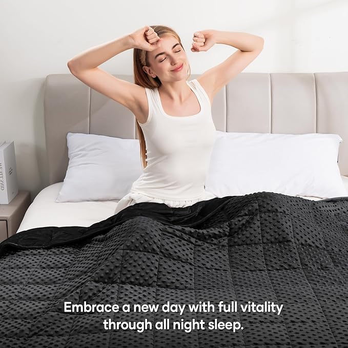 Wemore Minky Dot Weighted Blanket for Adults Twin Size 15 lb, Soft Heavy Blanket for Stress Relief and Sleep Promotion, Breathable Blanket for All-Season with Glass Beads, Black 48 x 72 inches