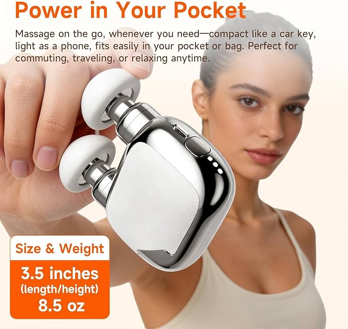 Dual-Head Mini Massage Gun, High-Power Portable Handheld Massager with 6 Massage Heads, Compact Quiet Design for Full-Body Use, Suitable for Travel & Office Use, Gift for Men & Women,