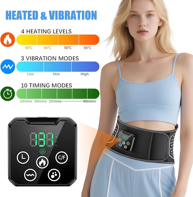Cordless Hating Pad with Massager, Heating Pad for Back Pain Relief, Vibration Massage Heated Waist Belt Support, Portable Low Back Massager with 5 Heating Levels, Gifts for Women Men (Black-air)
